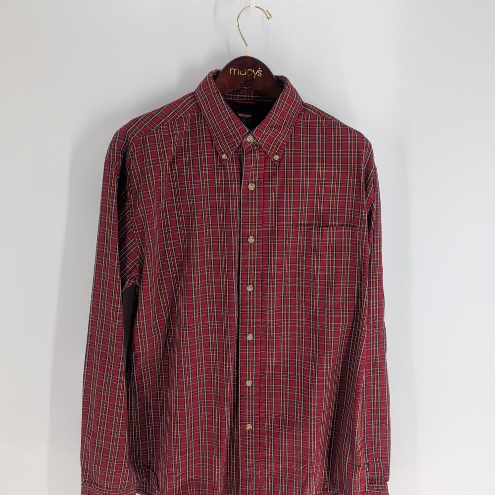 Vintage Wrangler Check Long Sleeve Classic Button-Down Shirt Red Size S